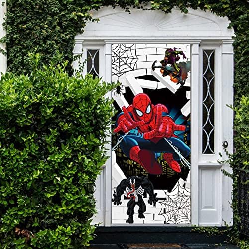 Banner de porta do tema do homem -aranha Super City Spiderman Branco Brick Walldrop para crianças Mesa de sobremesa de