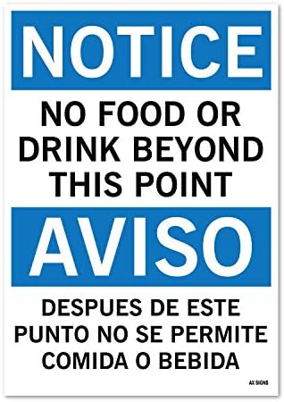 AVISO: Sem comida ou bebida além deste ponto, 10 High x 7 de largura, preto/azul em branco, adesivo de vinil autônomo,