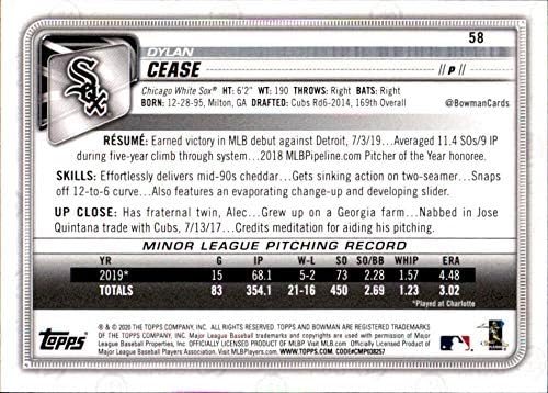 2020 Bowman 58 Dylan Cease NM-MT RC Rookie White Sox