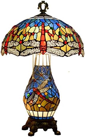 Tiffany Style manchado luminária de mesa de vidro criativo Blue Dragonfly Sala de estar de cabeceira Lâmpada de mesa Retro Lobby Lâmpada de lâmpada dupla luminárias