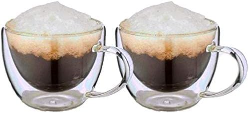 Canecas de café Conjunto de 2 - canecas de vidro isoladas de parede dupla com alça, cofres de café todos os dias xícaras perfeitas para máquina de café expresso e cafeteira