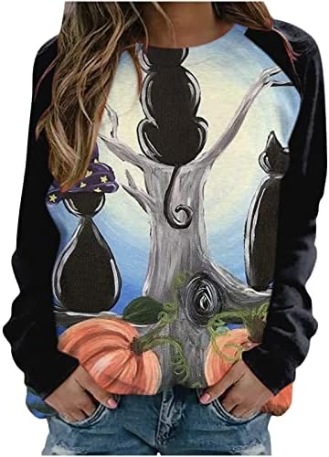 Tops de trajes de Halloween Narhbrg para mulheres 2022 Swetershirs de pumpkin Pumpkin Black Padrive Casual Pullover solto top