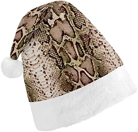 Pattern de píton de pele de cobra chapéu de natal engraçado Papai Noel Hats Plexh Short com punhos brancos para suprimentos de decoração de festa de férias de Natal