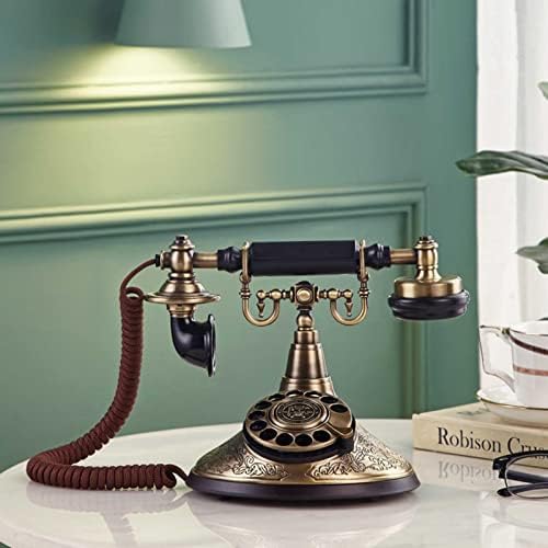 Biloopger Retro Dial Telefone, Telefone doméstico antigo, loja de números, discagem de botão, telefone antigo telefone de telefone fixo vintage para decoração de casa para decoração