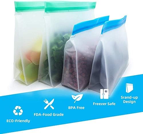 Bolsas de armazenamento de alimentos reutilizáveis ​​8 pacote - Stand Up BPA Bolsas de congelador livre à prova de vazamento de plástico lancho de plástico | Ecológico