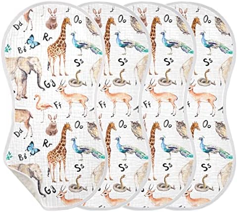 Yyzzh Alphabet Animal Giraffe Muslin Burp panos para bebê 1 pacote algodão babador