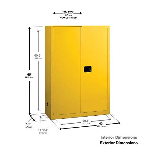 Justrite 894500 Cabinete de segurança padrão de Grip Sure Grip, 43W x 18d x 65h, amarelo