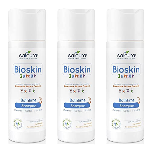 Salcura Natural Skin Therapy, Bioskin Junior Shampoo Trio Pack, Shampoo para crianças com baixa amoridade para a pele sensível, acalma e nutre o couro cabeludo mais seco, trio 3 x 200ml