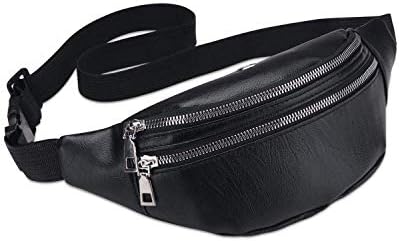 Livacasa Fanny Pack Pack Pack Bag com bolsos com zíper com cinto ajustável PU couro de couro veias preto