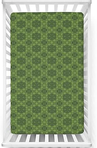 Sábio com temas de sálvia folhas de mini berço, lençóis portáteis de mini berço de berço lençóis de colchão de cama de menino ou garotas ou berçário, 24 “x38”, verde verde-oliva verde