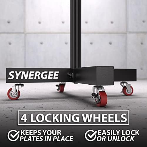 Synergee Olympic Weight Plate Rack. Rack de peso empilhável com rodas. Placas de 2 ”para levantamento de força e levantamento