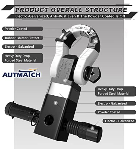 Autmatch Hitch apertador Anti-Battle Glamp com mega alcance Receptor de engate de 2 polegadas, alvoroço de mega d anel e pino de trava