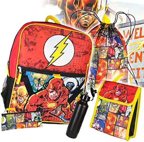 DC Comics The Flash 16 Backpack Back Bag Bottle Bottle Lunch Tote 5 Pc Conjunto