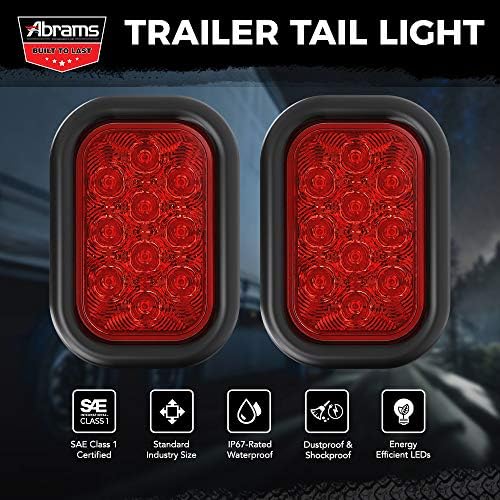 5 x 3 DOT Aprovado Red 10 Light LED Light - Luzes retangulares do freio de parada de caminhão - IP67 RV à prova d'água semi -caminhão Tasileira - lente colorida, ilhó e plugues incluídos - 2 pacote