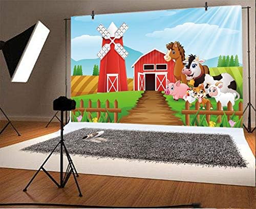 Yeele 12x8ft Cartoon Farm Pasture Background para fotografia Campo de bordo do celeiro Cenário de animais animais rústico