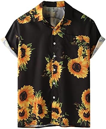 UBST Mens Casual Manga curta Button Down Camisetas boho estampar camisa havaiana de verão Tops de colarinho de praia casual