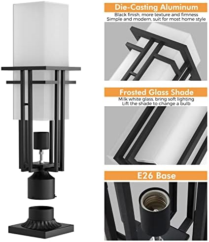 Yoenecea Outdoor Post Lighttle - Lâmpada de alumínio Postagens ao ar livre, lanterna de lâmpada de luz ao ar livre com