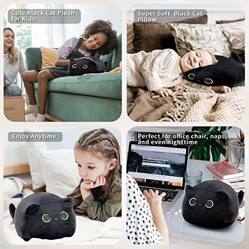 Pillow de brinquedos de pelúcia de gato preto steasmotai, almofada de brinquedo de brinquedo de animais de pelúcia de gato