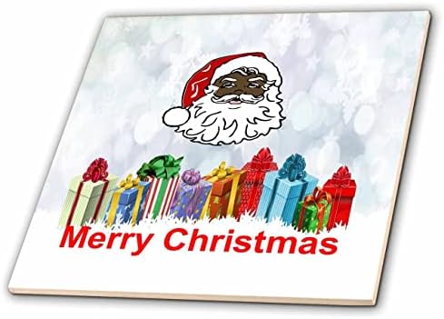 Imagem 3drose do Papai Noel afro -americano Over Gifts diz Feliz Natal - azulejos