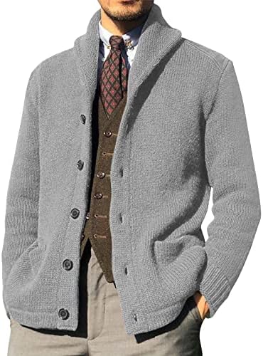 Mens Sweater de inverno moda xale de gola de gola de gola cardigan suéter casual manga longa casaca de tricô de cor sólida