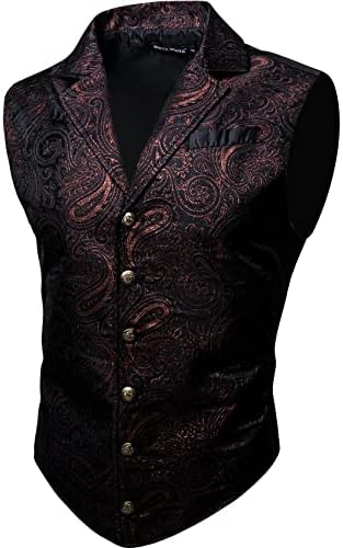 BARRY.WANG Mens Paisley Ton Victorian Vest Formal/Leisure Collar Colar Silm Fit Fit Steampunk Gótico Tuxedo Coloque