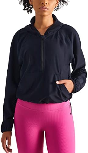 Jaqueta de exercícios leves de Altiland para mulheres, capuz de ginástica atlética cortada, proteção UV Half Zip Pullover UPF