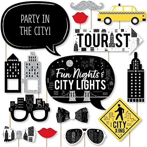 Big Dot Of Happiness Nighttime City Skyline - Kit de adereços de cabine de fotos em Nova York - 20 contagem