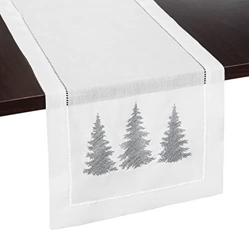Brio Trends Silver Winter Christmas Tree Bordered Table Runner, Decorações de Natal da Fazenda, decoração de casa de