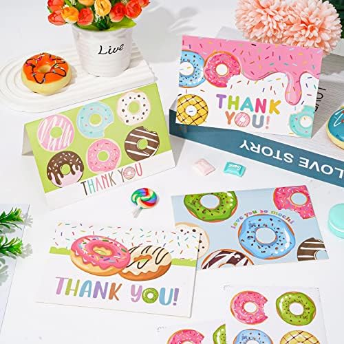AnyDesign 36 Pack Donut Cartões de agradecimento com adesivos de vedação correspondentes Envelope varrem cartões de donut