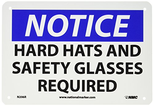 Aviso NMC N206R - Chapéus e óculos de segurança Necessários - 10 pol.