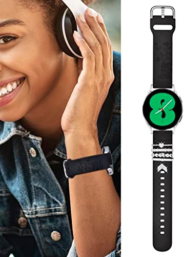 Bandas de oratyfan para Samsung Galaxy Watch 4 e 5 Band com encantos, 20mm feminino com cinta de silicone gravada floral com loops de anel decorativo para assistir 5 pro/relógio 4 clássico 46mm 42mm/relógio 3 41mm/ativo 2