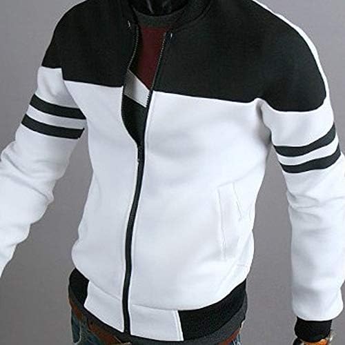 Jaqueta macia masculina do Wenkomg1, leve e zíper de retalhos de retalhos de manga longa moda de moda outono/inverno Sportswear