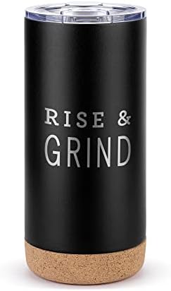 Demdaco Rise e Grind Black Matte 17 onças de grama de viagem Caneca de capa de café