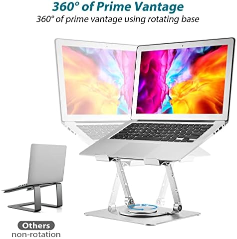 Stand para laptop ajustável para mesa, suporte de laptop portátil com base rotativa de 360 ​​°, suporte compatível com dobrável