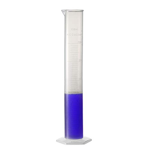 Cilindro graduado de plástico UXCELL, cilindro de medição de 250 ml, copos de tubo de ensaio científicos, escala métrica única, balão de base hexadecimal para casa de laboratório