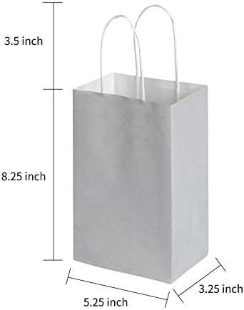 Oikss 50 pacote 5.25x3.25x8.25 polegadas pequenas sacolas kraft com alças a granel, sacos de papel festas de casamento favores