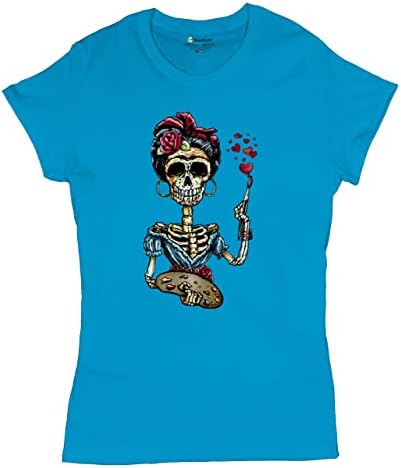 Frida Kahlo Sugar Skull Camiseta Calavera Day of the Dead Feminino