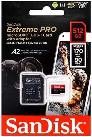 Sandisk 512 GB Extreme Pro Classe 10 Micro SD Card para Samsung Phone Funciona com Galaxy Note 20 Ultra 5G, Note20 Ultra, Nota 10+,