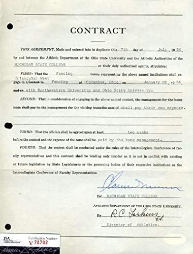 Clarence Biggie Munn PSA DNA Autograph MSU 1954 Contrato assinado