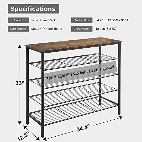 HQXing Organizador de rack de sapatos de 5 camadas, prateleira de armazenamento de calçados de malha de metal, para entrada,