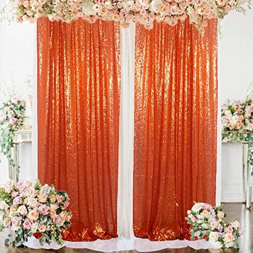 Cortina de pano de fundo de lantejoulas de amzlokae 2ftx7ft cortina de lantejoulas laranja para janelas Shimmer Cortina Painel Fotografia