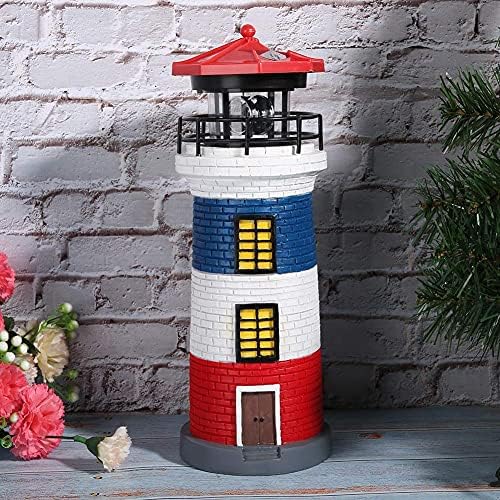 OMABETA LED SOLAR POWER LIGHTHOUSE estátua decoração ao ar livre Decoração rotativa Grade de jardim de jardim leve ao