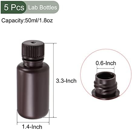 Garrafa química do laboratório de 5 PCs, recipientes de plástico com boca pequena | Vedação de amostras de reagente, ótima