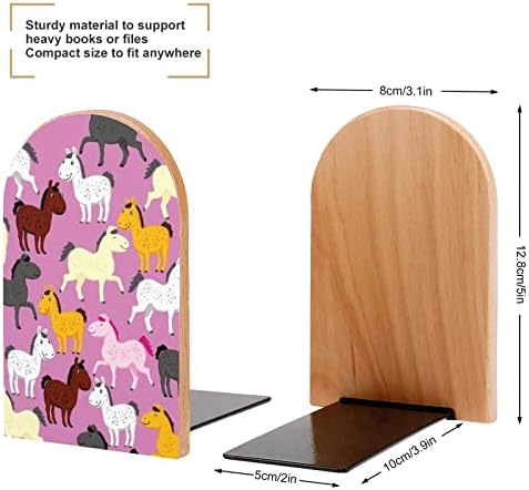 Livro engraçado de madeira de padrão de cavalo termina 2 pcs não deslizam os suportes de madeira para decoração de escritório