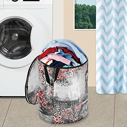 Rose Big Ben Pop Up Laundry Hork com tampa de cesta de armazenamento dobrável Bolsa de lavanderia dobrável para a organização