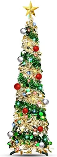 Árvore de Natal de 5 pés Lápis com luzes Bolas de timer Ornamentos 50 Multi-color