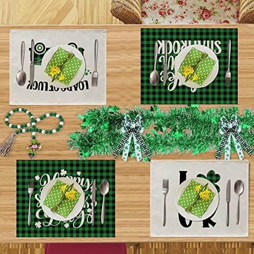 São Patricks Day Placemats Conjunto de 4 Happy St Patricks Dia Buffalo xadre