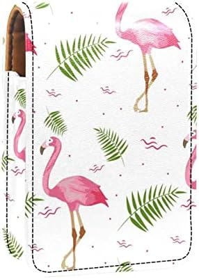 Caixa de batom de verão Flamingo com espelho para couro de bolsa, bolsa de suporte de maquiagem cosmética, segura 3 tubos de
