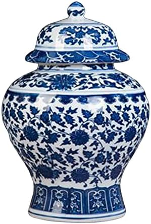 Depila Blue e White Porcelain Temple Jar Vaso Decoração com ornamentos de tampa Jar de gengibre cerâmica para a varanda de entrada Housewarming