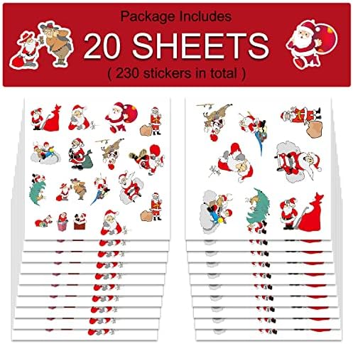 PKnovel 20 folhas 230 peças adesivos de Natal adesivos Santa desenho animado